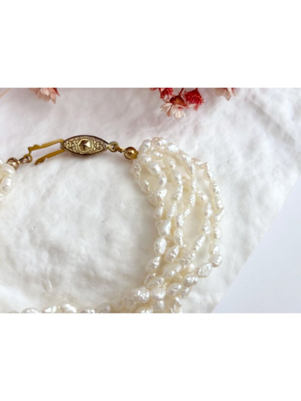 Multi Strand Genuine Rice Pearl Vintage Beaded 6 Strand Bracelet - 8" - Picture 14 of 16